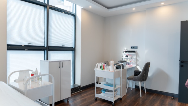 Manicure table and care supplies in our salon